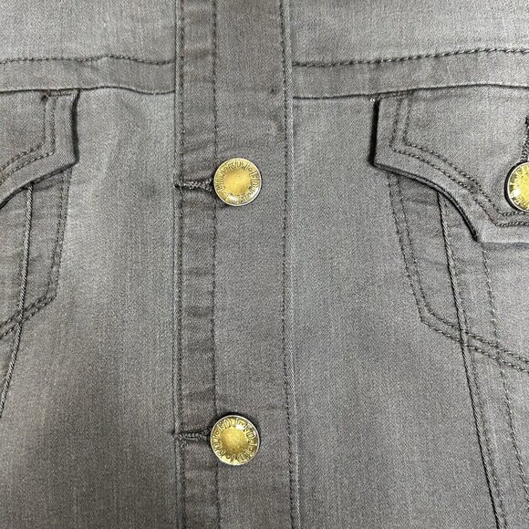FDJ French Dressing Women Gray Jean Jacket Size XL Gold Button Front Stretch EUC - Picture 4 of 7